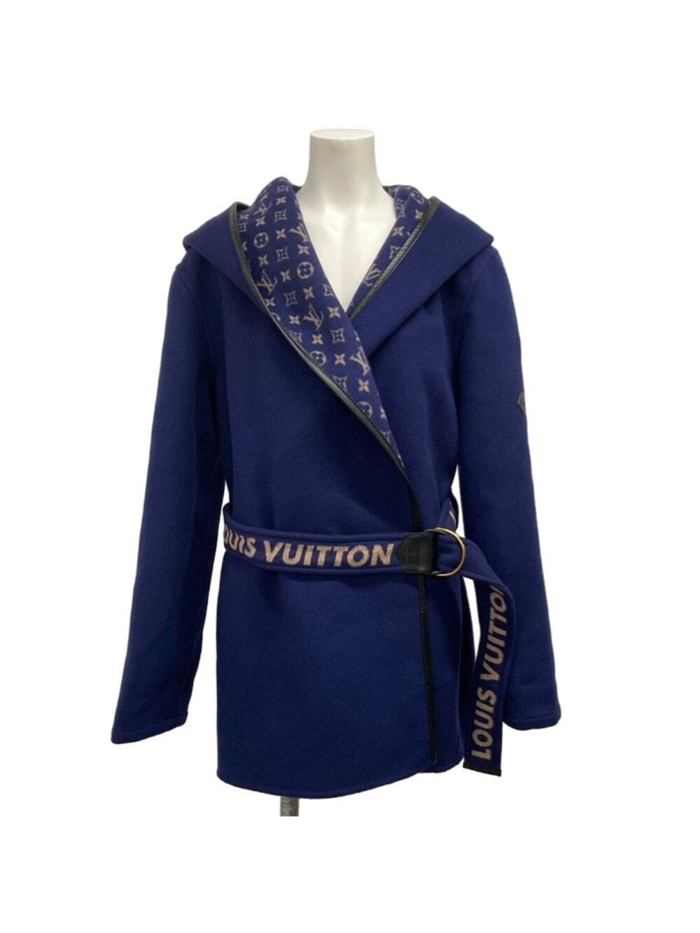 Louis Vuitton Coat S Signature Double Face Short Wrapcoat Navy Wool